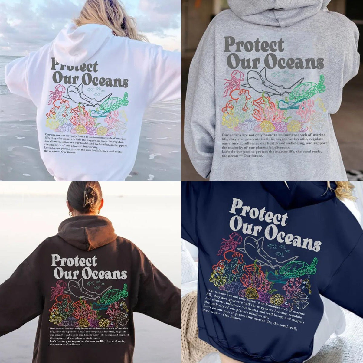 Sweater Women's Loose Protect Our Oceans Hoodie