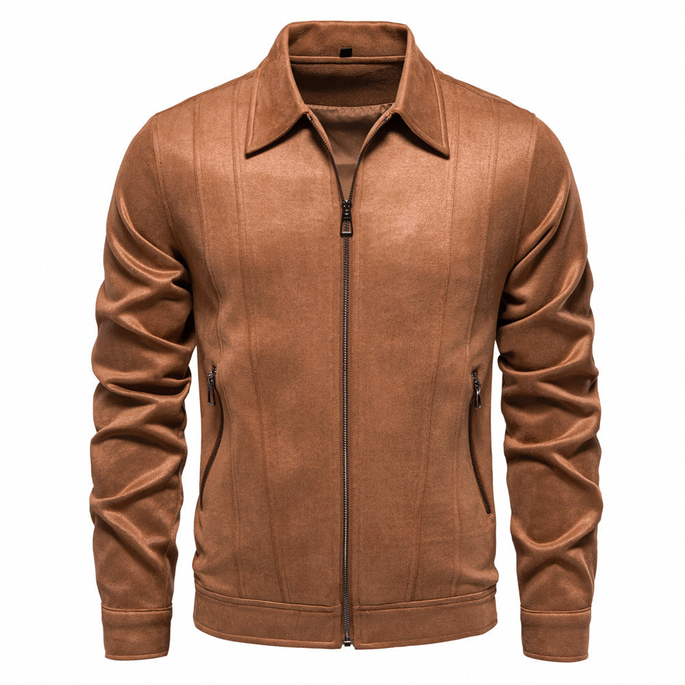 Fashion Lapel Zipper Jacket Autumn And Winter Solid Suede Coat Men's Clothing Outdoor