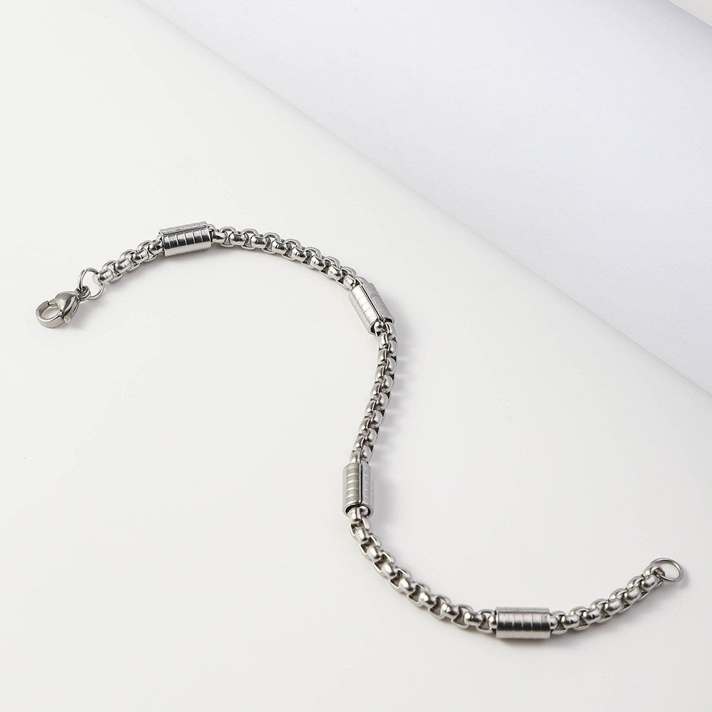 Men's Square Pearl Tube Chain Stainless Steel Bracelet