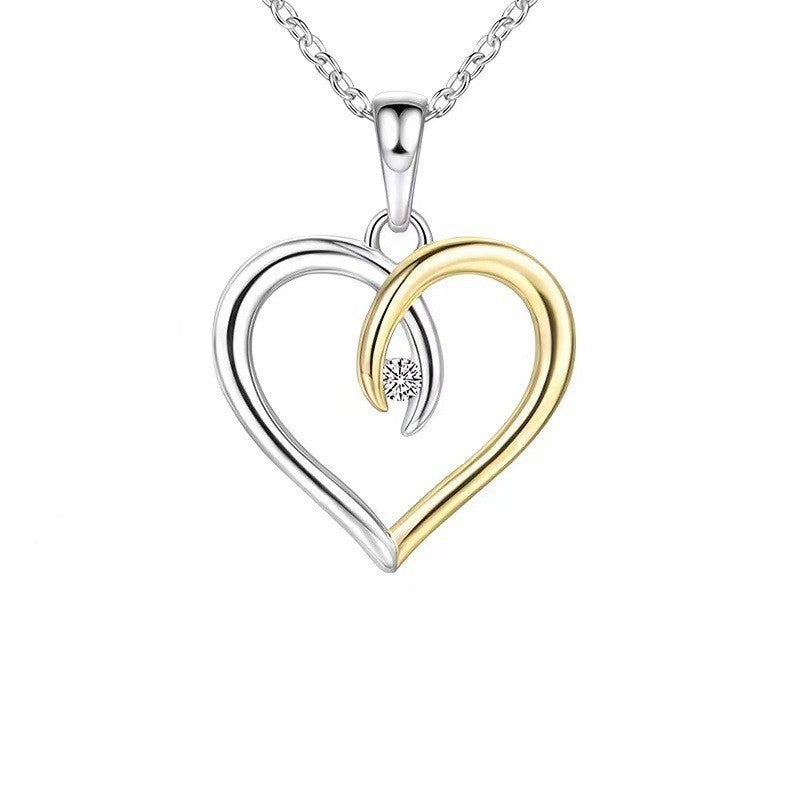 Silver Peach Heart Pendant Necklace Fashion Women