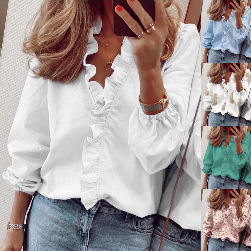 European and American new long-sleeved ruffled shirt