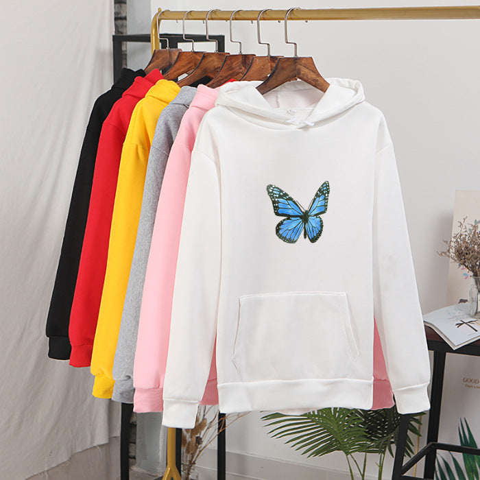 Thickened Fleece-lined Autumn And Winter Printing Butterfly Sweater