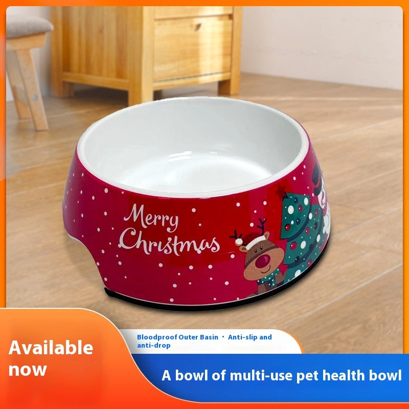 Christmas Dog Pet Bowl Stainless Steel Double Layer Cat Bowl