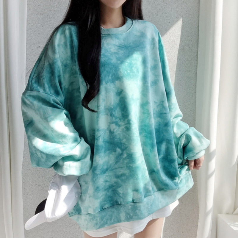 Tie-dyed Sweater Women's Cotton Loose Korean Top All-match Letters Spring And Autumn