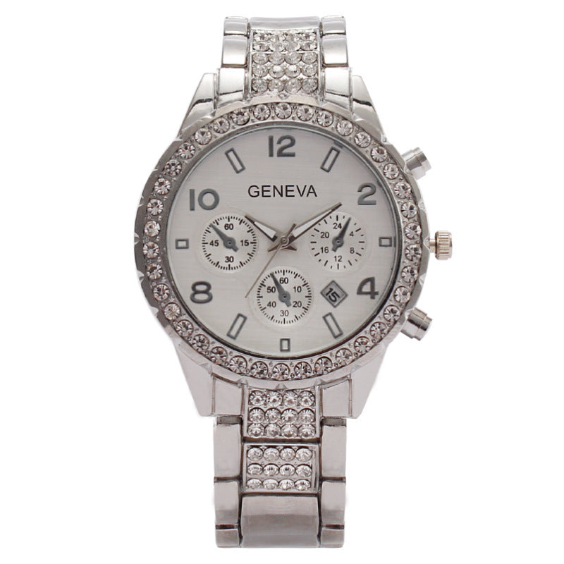 Women's Fashion Diamond Digital Calendar Three Eyes Quartz Watch