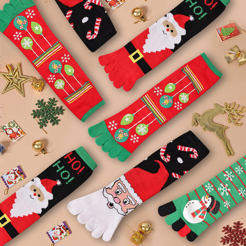 Cute Christmas Five-finger Socks Winter Elastic Sweat-absorbent Split-toe Socks For Women