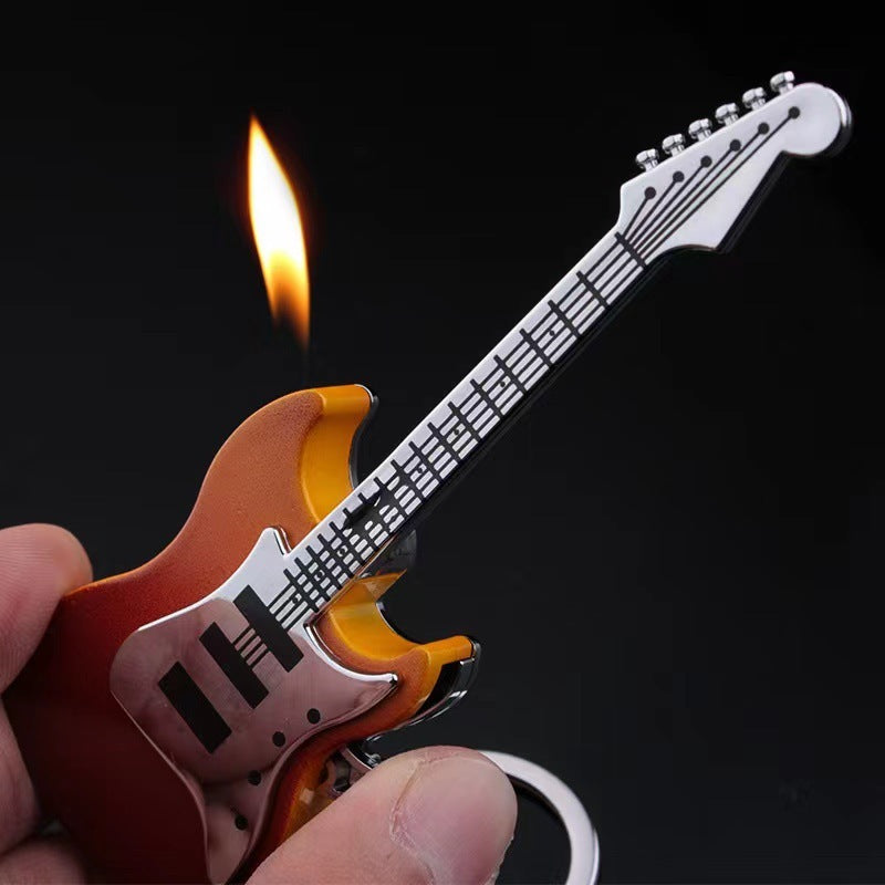 Creative Guitar Shape Inflatable Flame Lighter Keychain