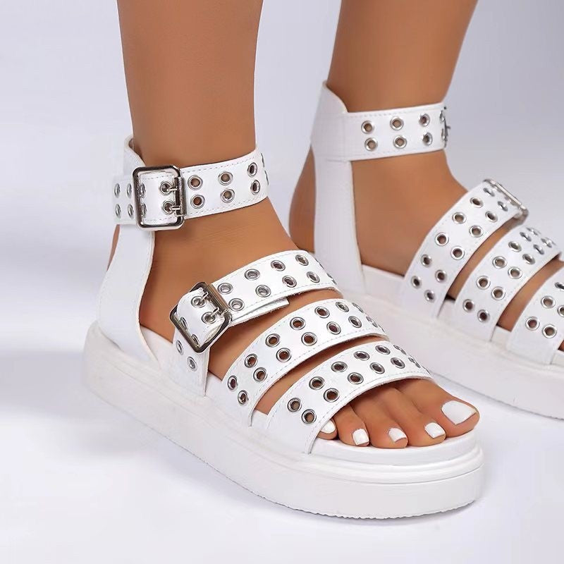 Women's Open Toe Thick Bottom Outdoor Rivet Button Sandals