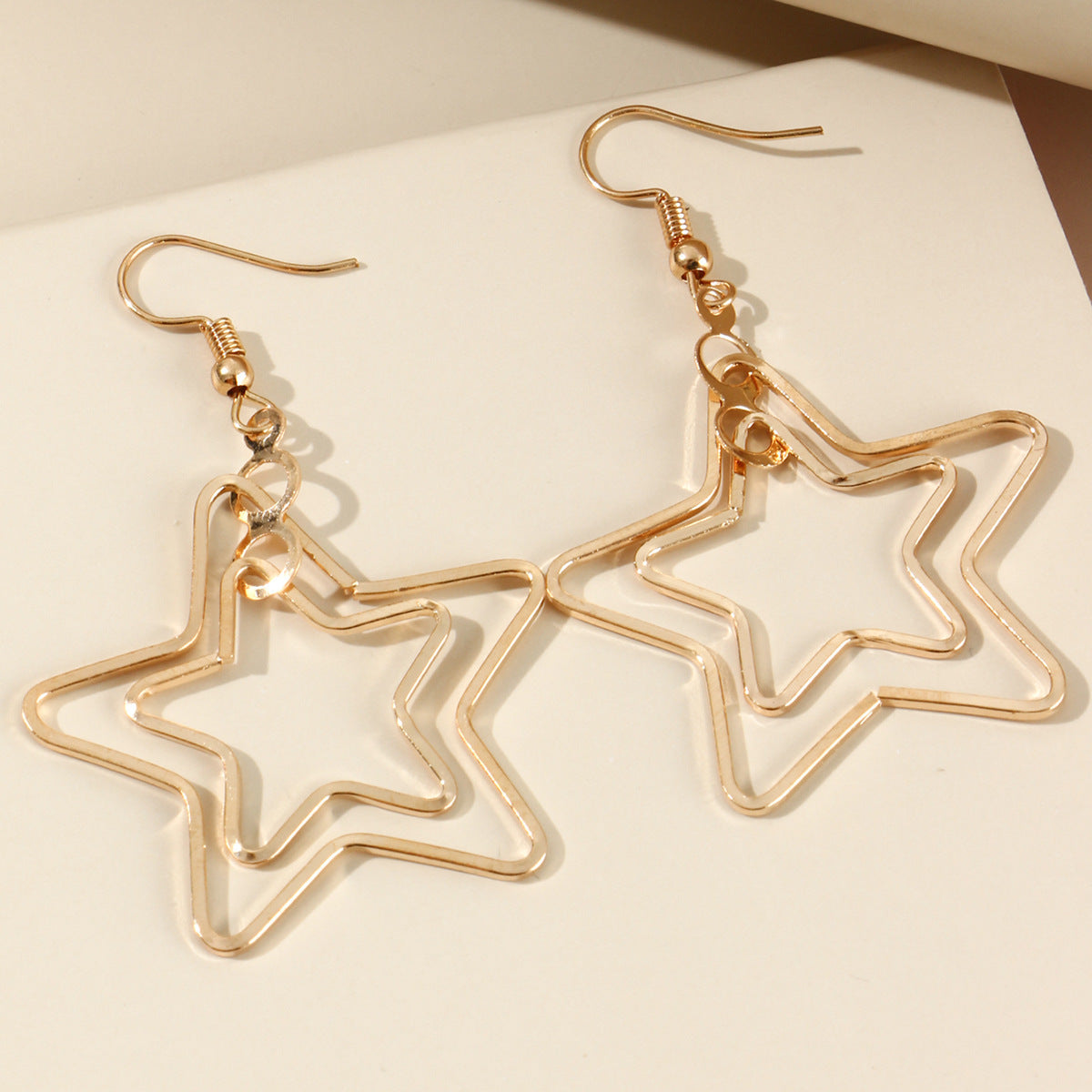 Vintage Hollow Gold Five-pointed Star Earrings WISH Cross-border New