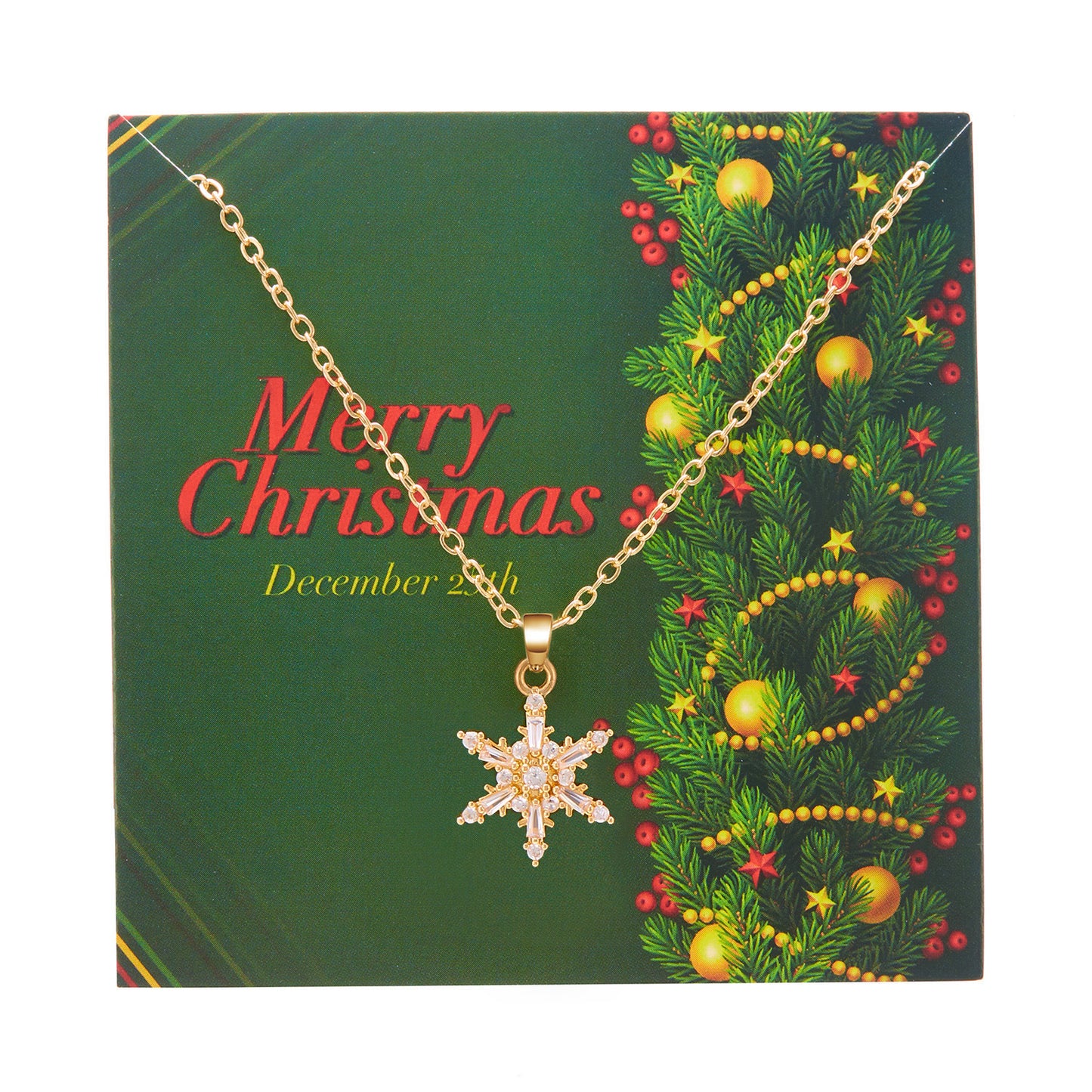 Christmas Necklace Snowflake Copper Inlaid Zirconium Paper Card Clavicle Chain