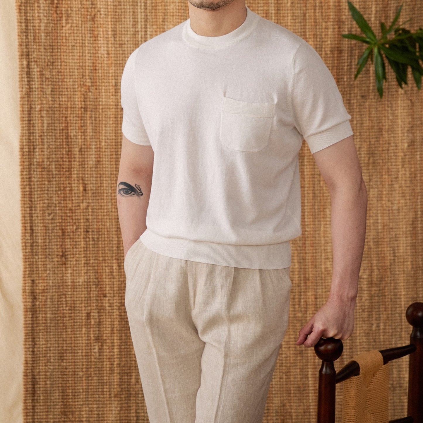 Handsome Solid Color Knitted T-shirt For Trendy Men