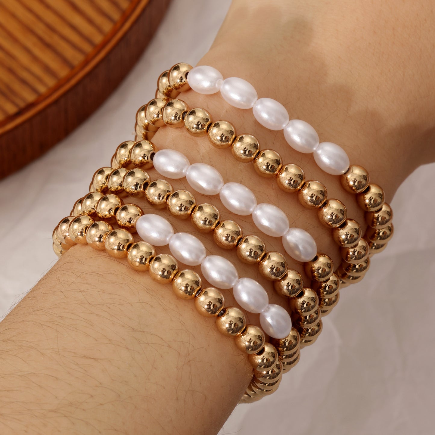 Minimalist Style   Pearl Cold Style Geometric Round Bead Splicing Metal Bracelet