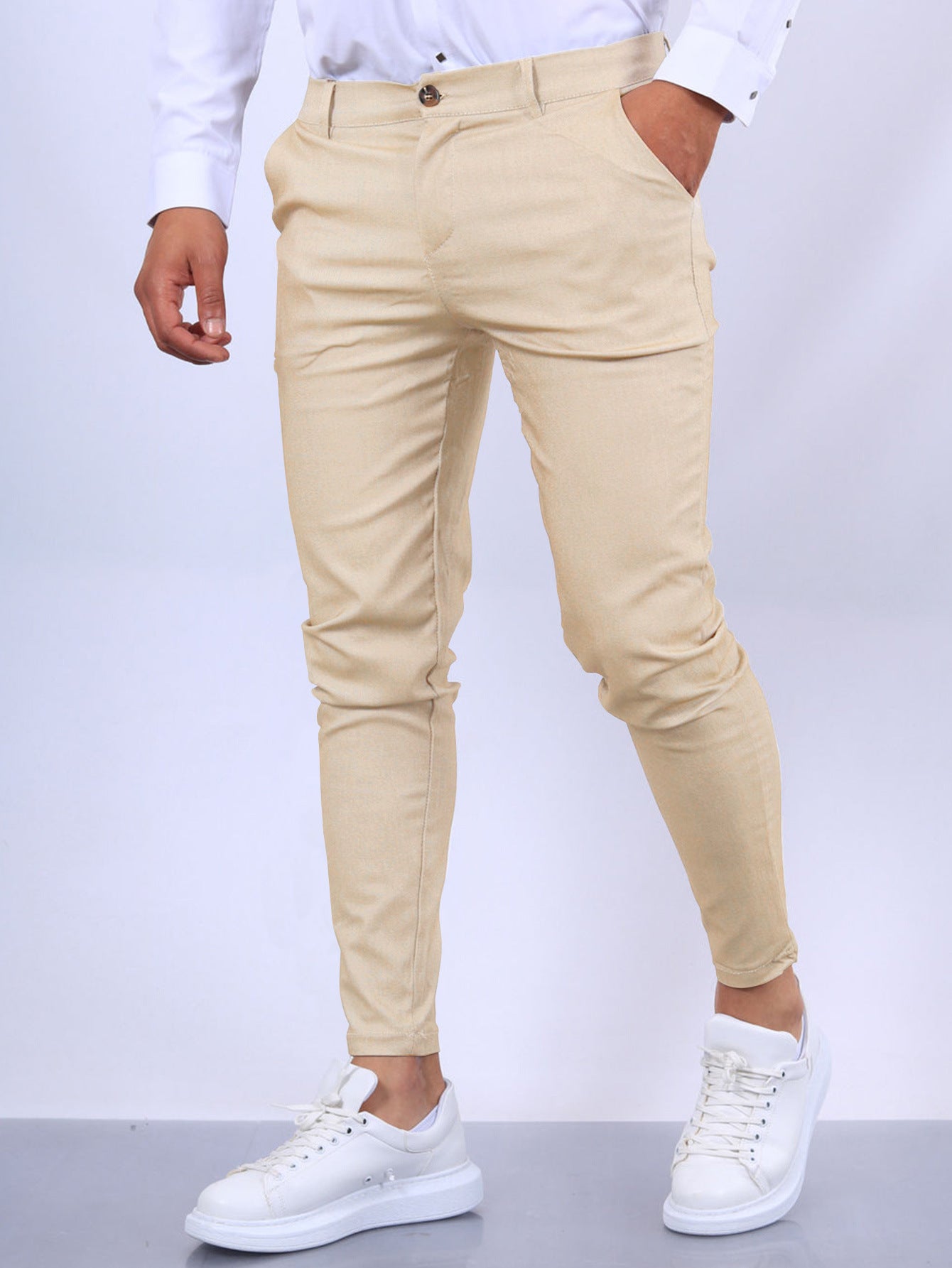 European And American Solid Color Textured Casual Tappered Pants