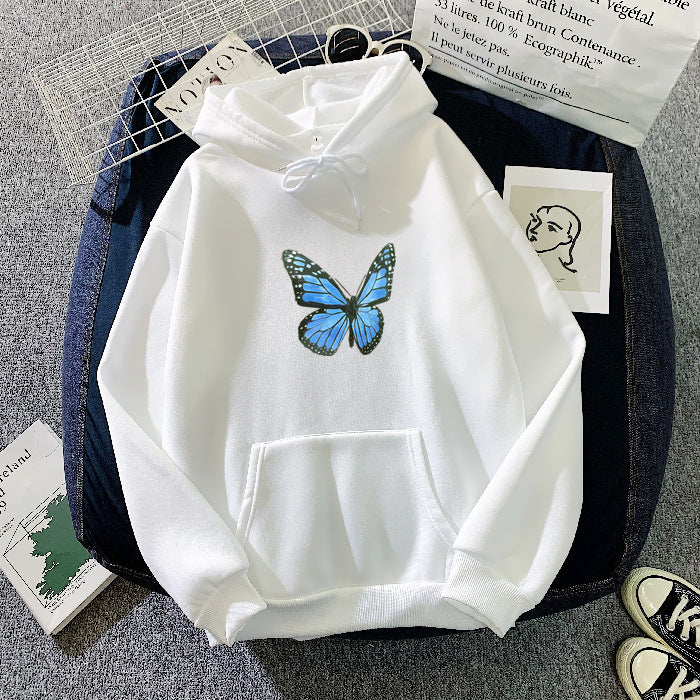 Thickened Fleece-lined Autumn And Winter Printing Butterfly Sweater