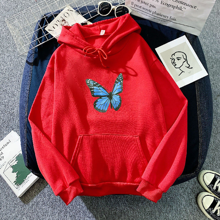 Thickened Fleece-lined Autumn And Winter Printing Butterfly Sweater