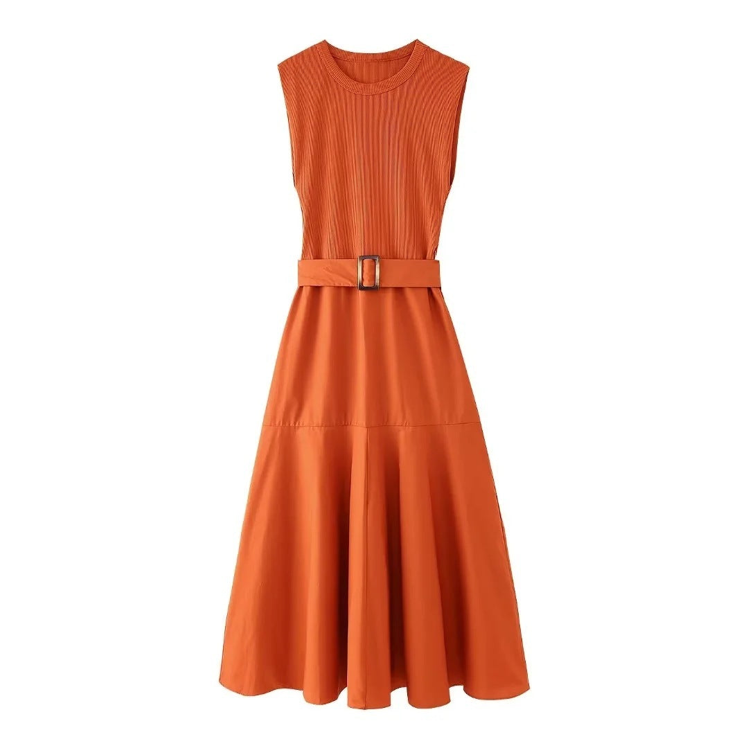 Fashion Women's Wear With Belt Stitching Dress