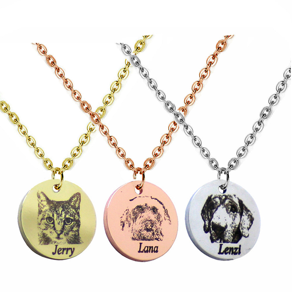 Personalized Pet Photo Disc Necklace Ladies Kitten Name Pendant Necklace Custom Animal Stainless Steel Necklace Jewelry