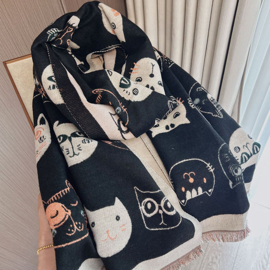 Cat Fashion Artificial Cashmere Scarf Women's Cute Shawl