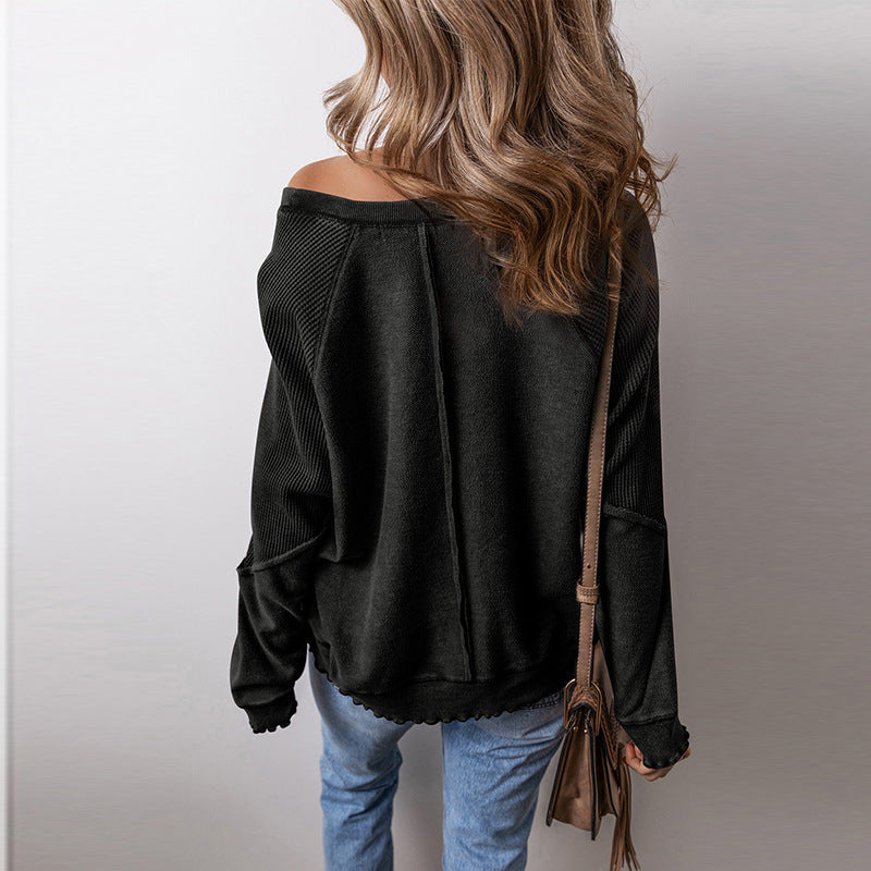 Women's Simple All-match Off-shoulder Casual Loose Round Neck Sweater