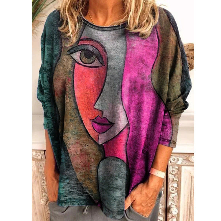 Autumn And Winter Printing Face Art Long Sleeve T-shirt