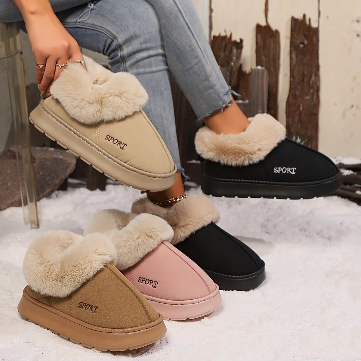 Cozy Plush Soft Slippers Shoes For Women Non-Slip Platform Shoes With Faux Fur Lining Mute Sole And Comfortable Fit For Indoor Wear