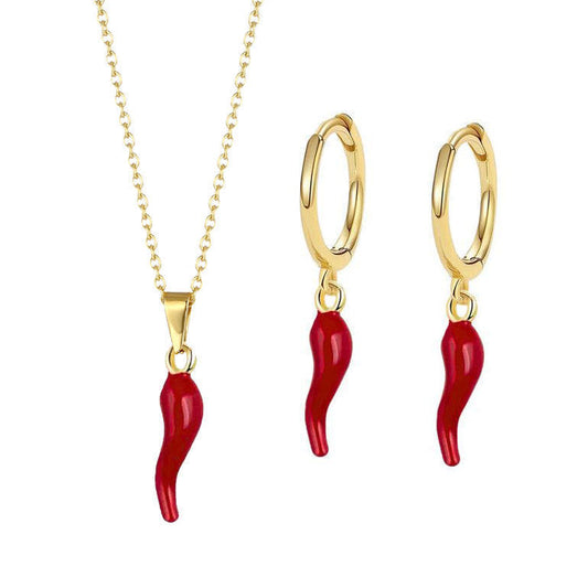 Gold-plated Drop Oil Red Chilli Pendant Earrings