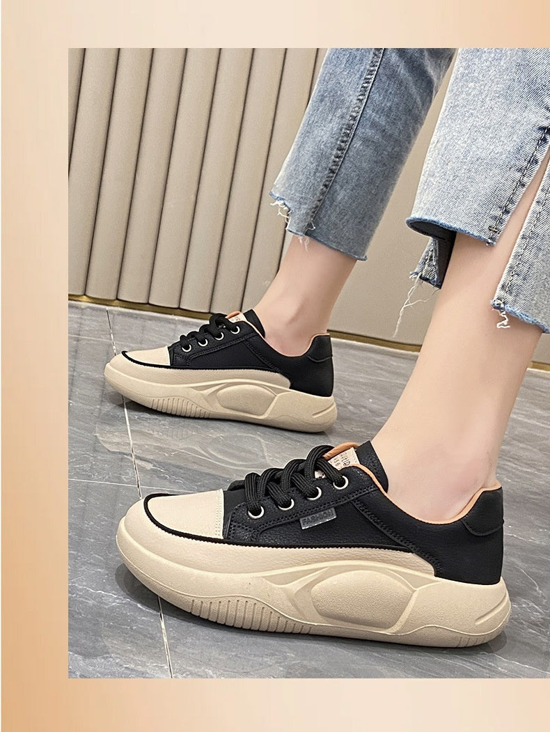 White Shoes Women's Leather Student Board Breathable Casual Shoes