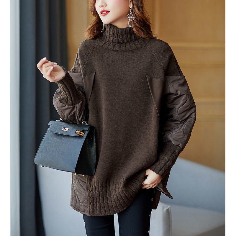 Cotton-padded Coat Splicing Knitwear Top