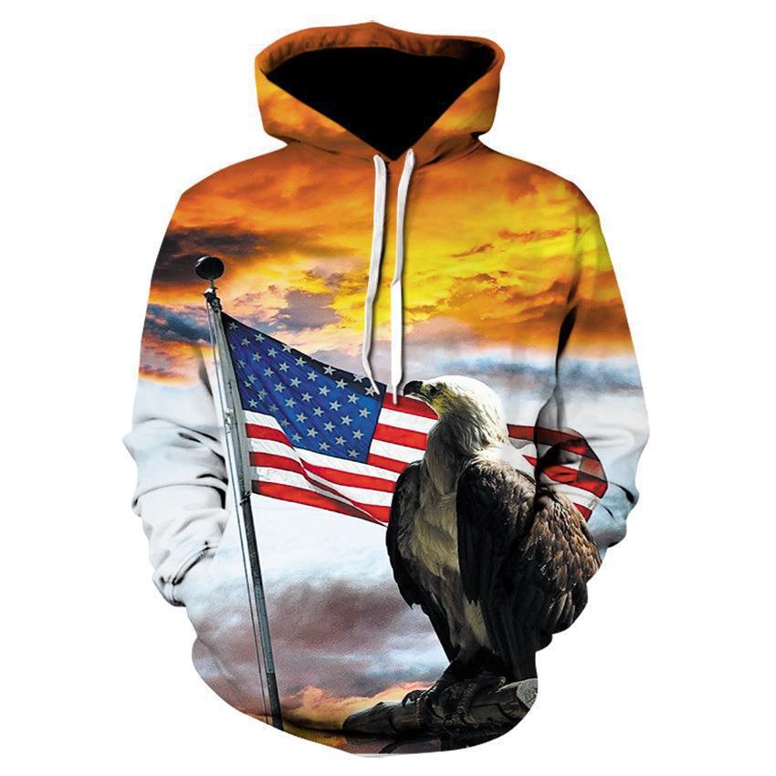 Women's 3D Digital Printing L Hooded Pocket Pullover Sweater