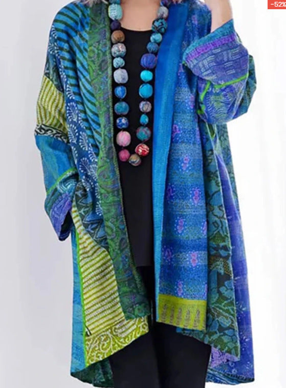 Cotton And Linen Loose Ethnic Style Plus Size Long Sleeve Printed Coat