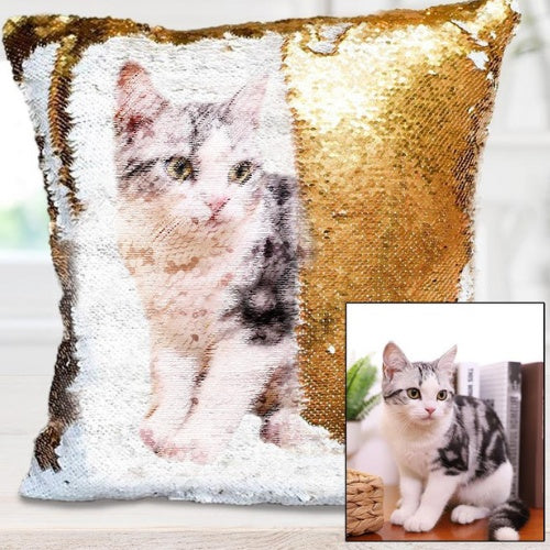 Custom Photo Cushion Cover Diy Personalized Sequin Luminous Pillowcase Room Decoration Baby Wedding Pet Photos Printed