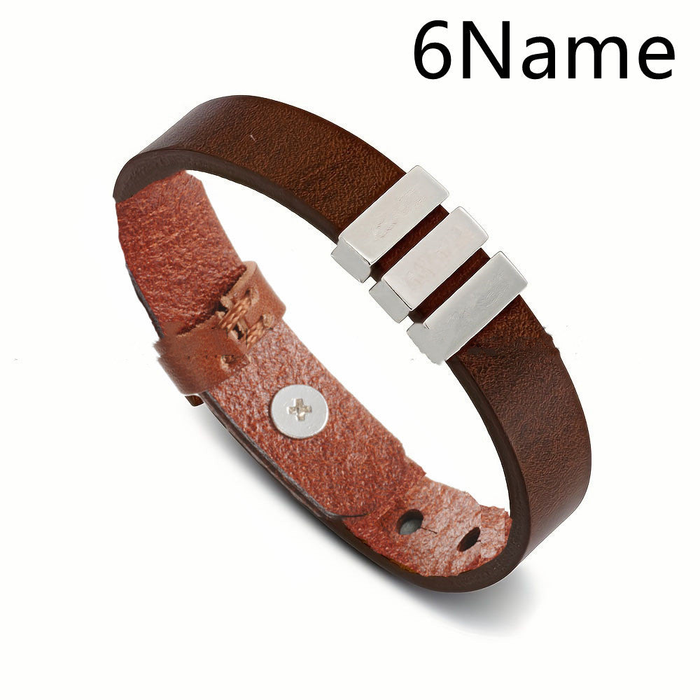 Customized Family Names Bracelet For Men Personalized Engraved Stainless Steel Beads Leather Bracelets Bangle Father's Day Gifts