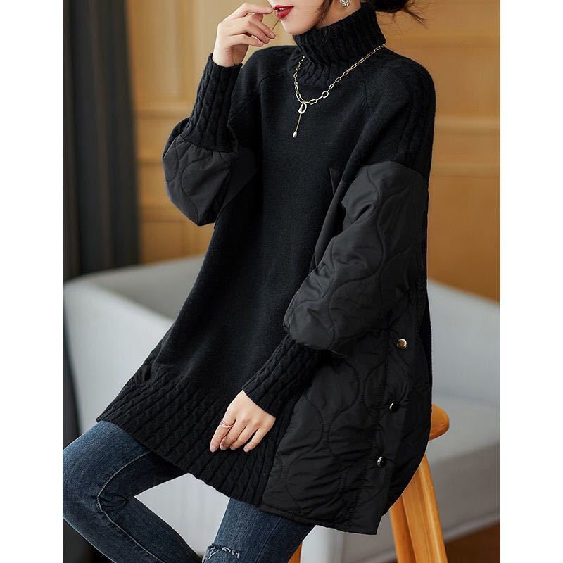 Cotton-padded Coat Splicing Knitwear Top