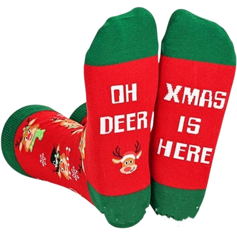 Christmas High-top Letter Jacquard Cotton Socks