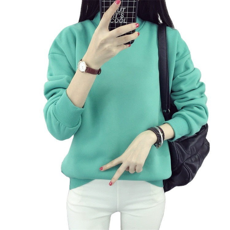 Women's Solid Color Plush Small Standing Collar Pullover Hoodie