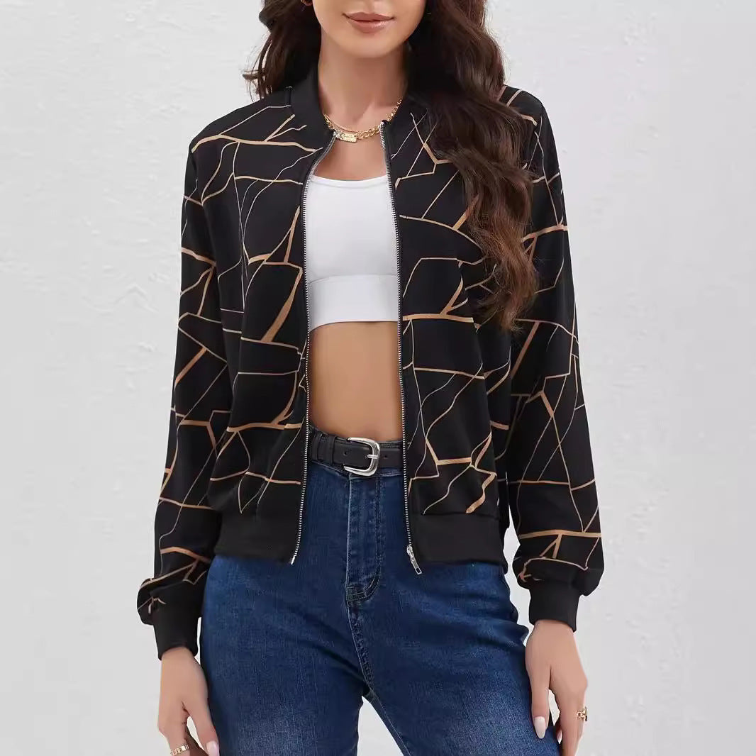 Loose Casual Thin Workwear Line Printed Jacket Top