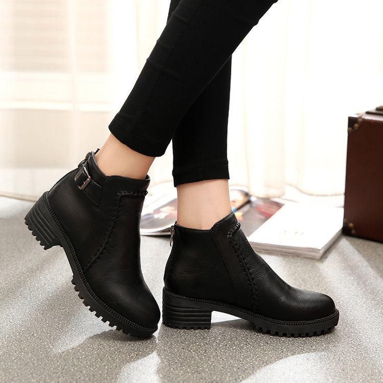 New Mid-heel Round Toe Ankle Boots Breathable Women's Shoes