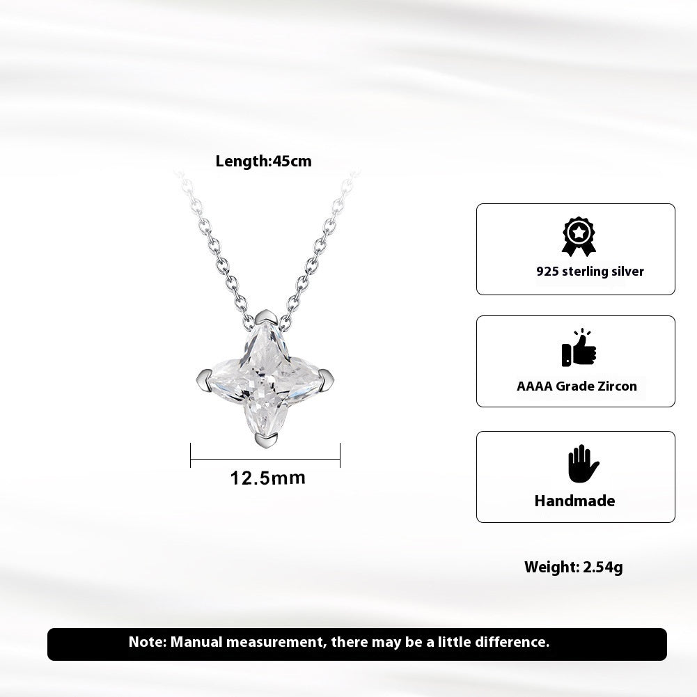 S925 Silver Inlay Cruciate Flower Star Cut Diamond Necklace