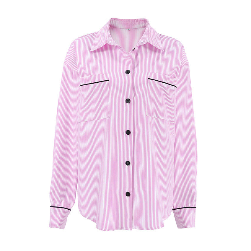 Fashion Striped Loose-fitting Women's Shirt Top