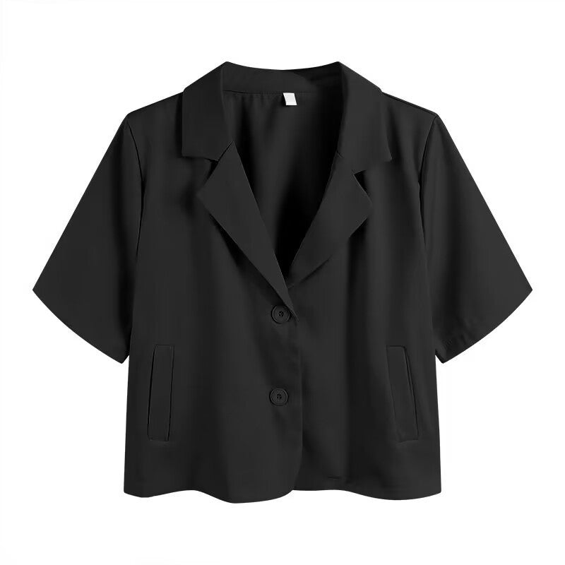 Suit Collar Short Sleeve Shirt Coat Women's Short Top