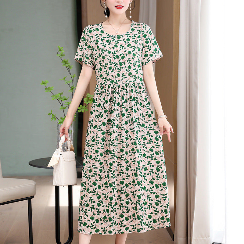 Casual Extra Large Size Cotton Silk Mother Loose Dress Women