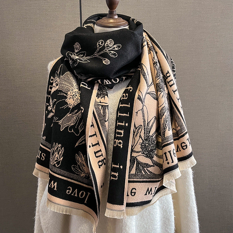 Printed All-matching Fashion Scarf Thickened Double-sided Thermal Shawl