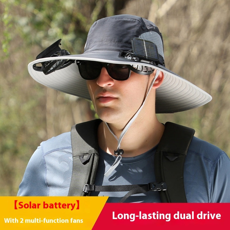 Removable Solar Energy Recharge Fan Embedded Big Brim Hat