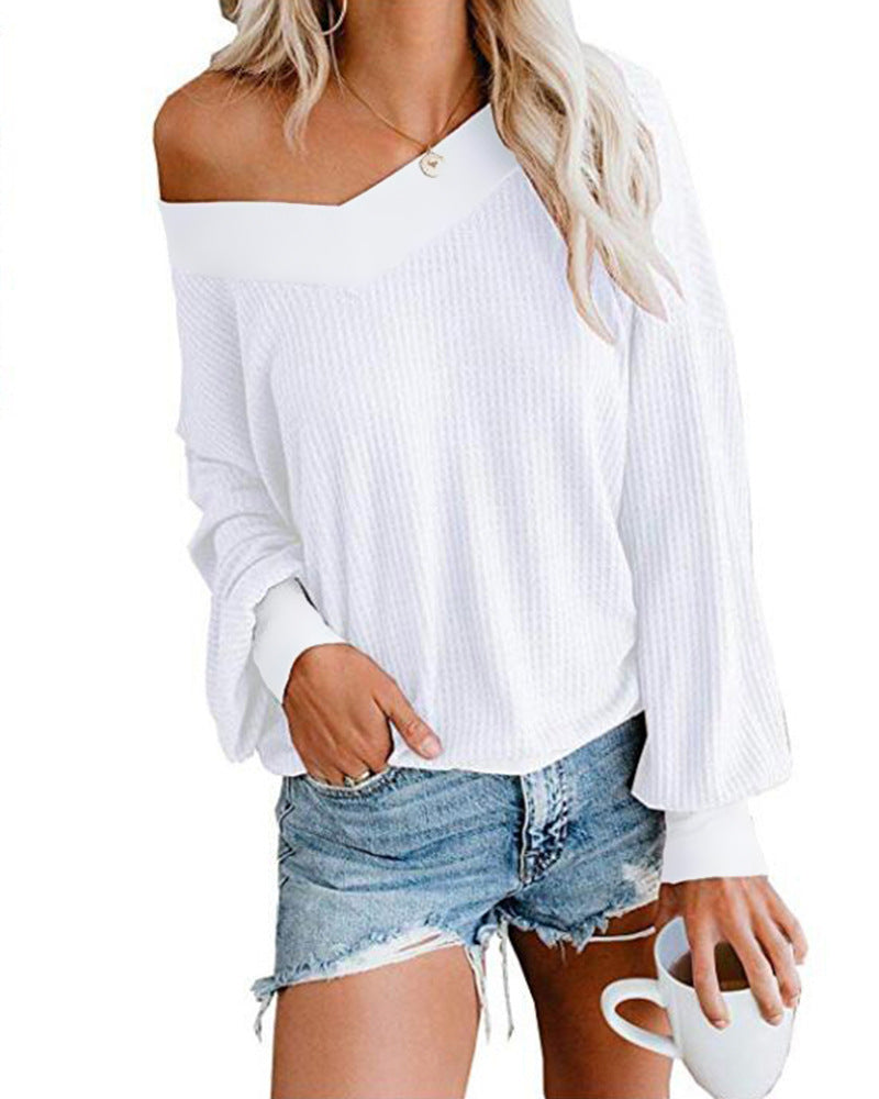 New V-Neck T-Shirt Long-Sleeved Women's Blouse Sweater