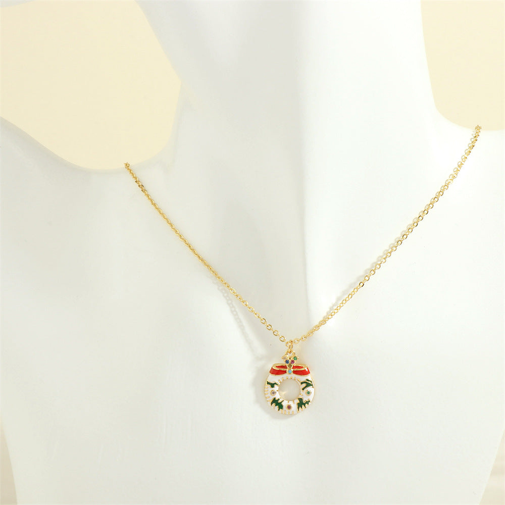 Christmas Tree Santa Claus Elk Snowman Oil-drop Necklace With Colored Rhinestones Ins Festival Clavicle Chain Necklace For Women Jewelry