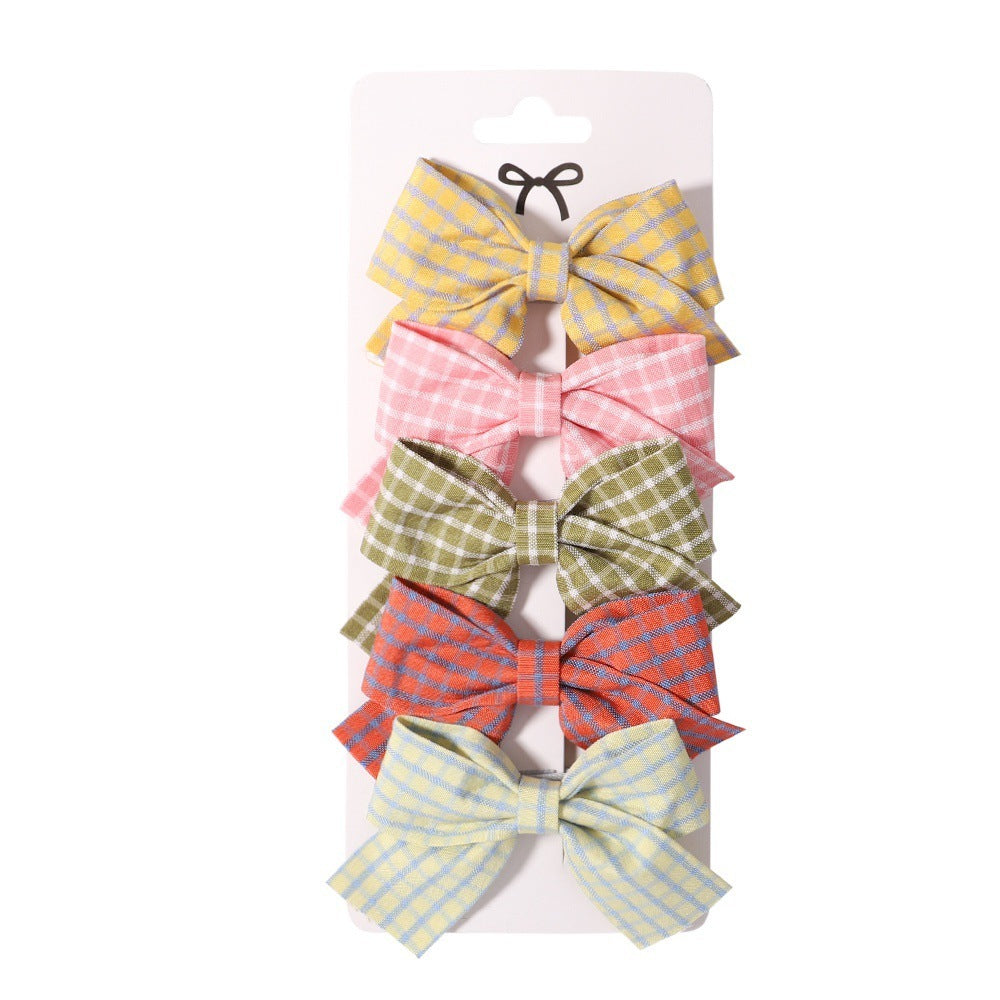 Fabric Plaid Bow Barrettes Floral Plaid A Pair Of Hairclips