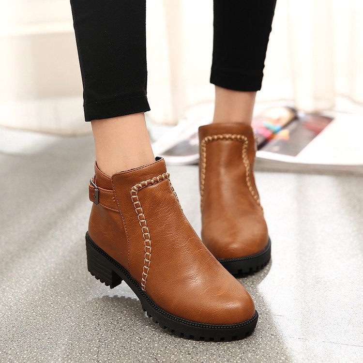 New Mid-heel Round Toe Ankle Boots Breathable Women's Shoes