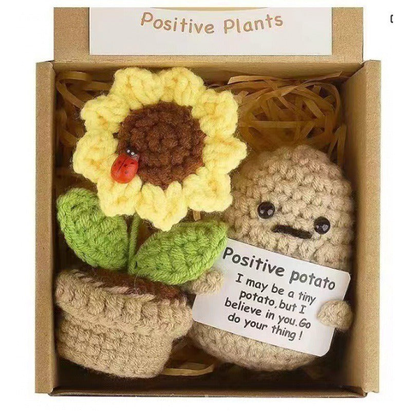 Positive Energy Potato Mini Handmade Plush Knitted Doll With Card Stress Relieving Knitted Doll Home Decoration Cross-border Hot-selling Funny Dolls, Handmade DIY Wool Crochet Keychain Pendants