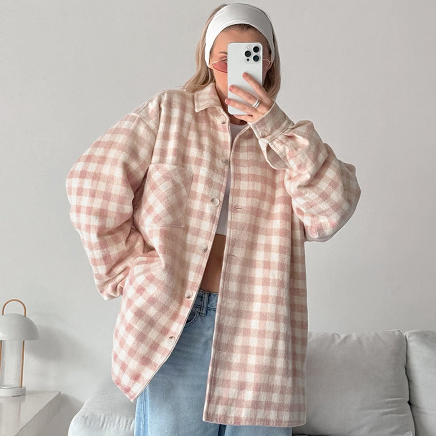 Fashion Simple Plaid Coat Niche Loose