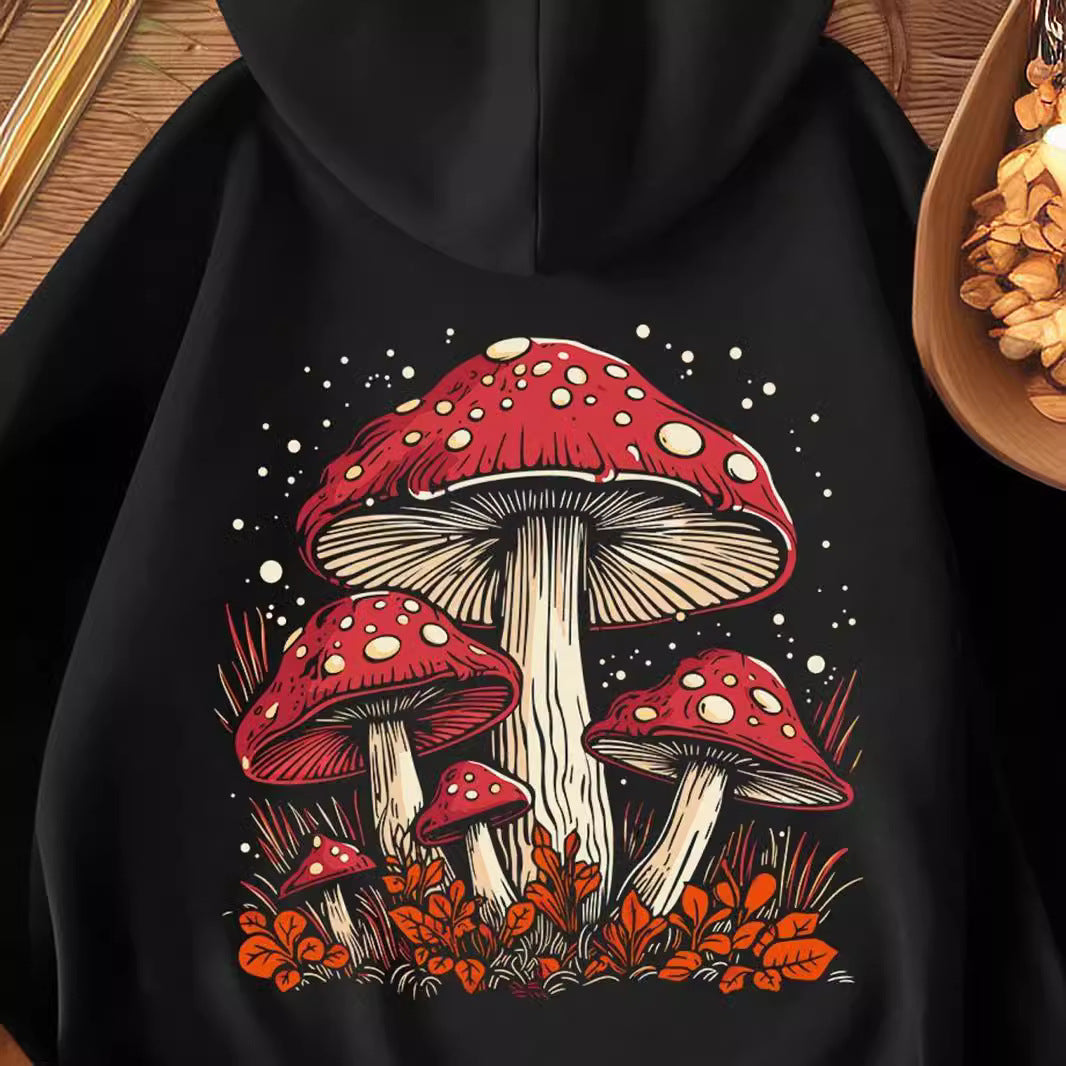 Women's Mushroom Fashion Printed Velvet Hoodie